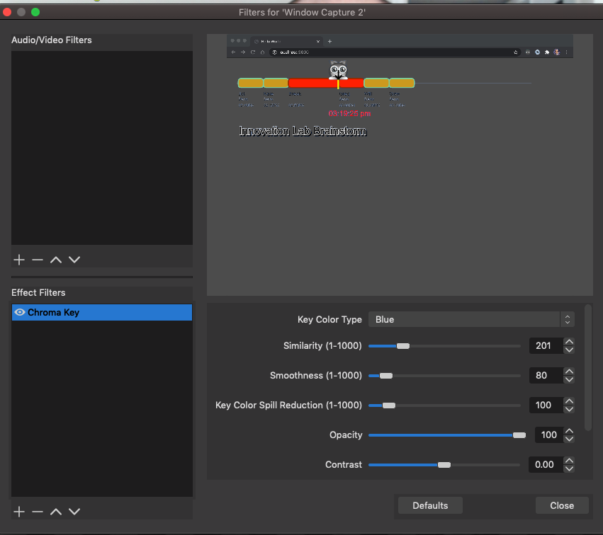 Chroma key settings using the blue background